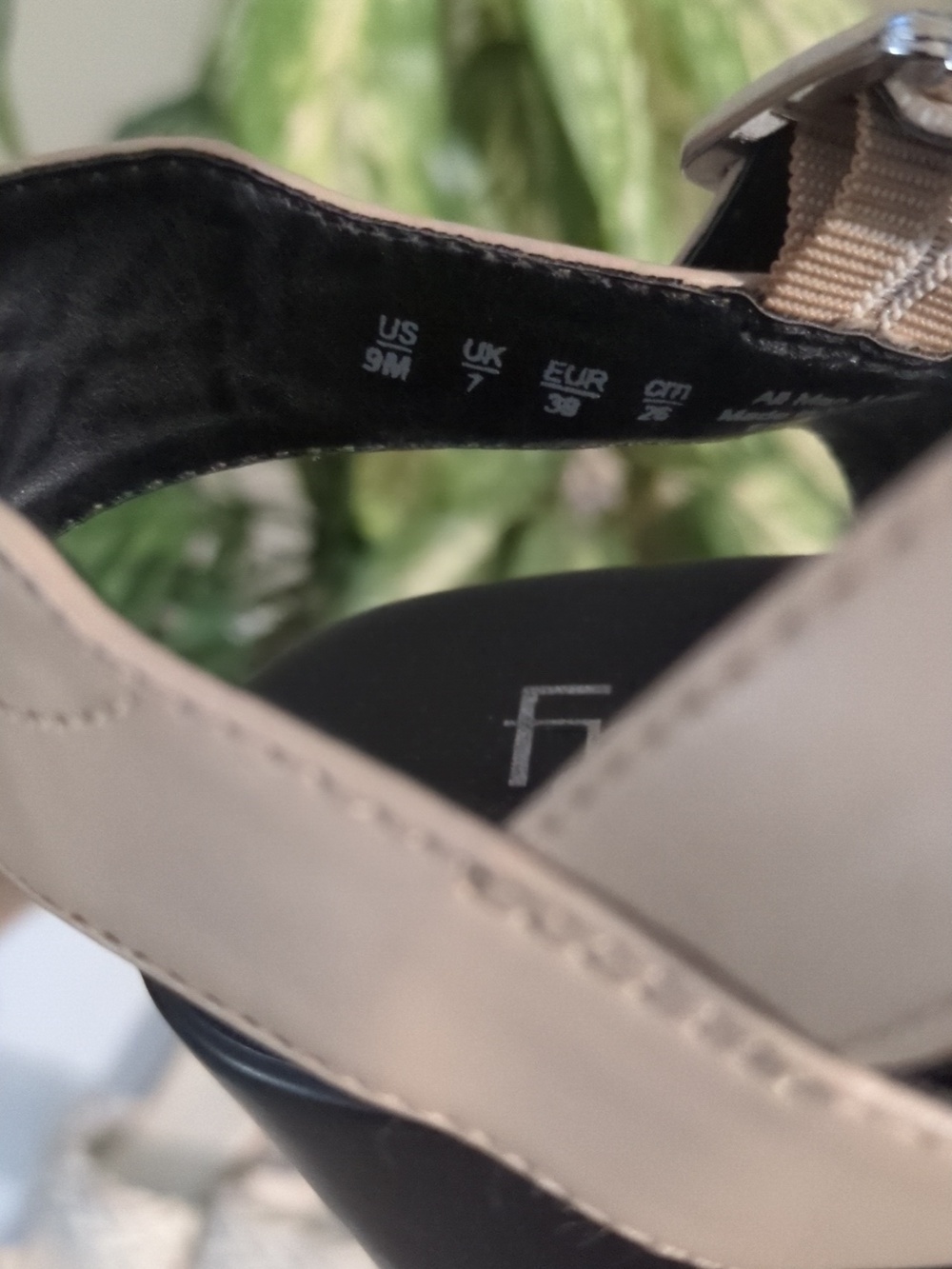 Franco Sarto Black and Beige Wedge Sandals with Ankle Strap - Picture 9 of 10